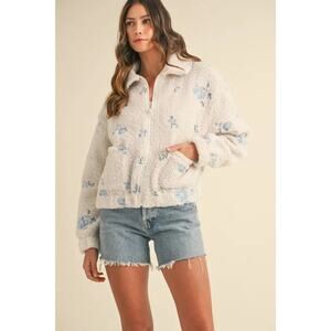 MABLE Floral Embroidered Fleece Teddy Jacket